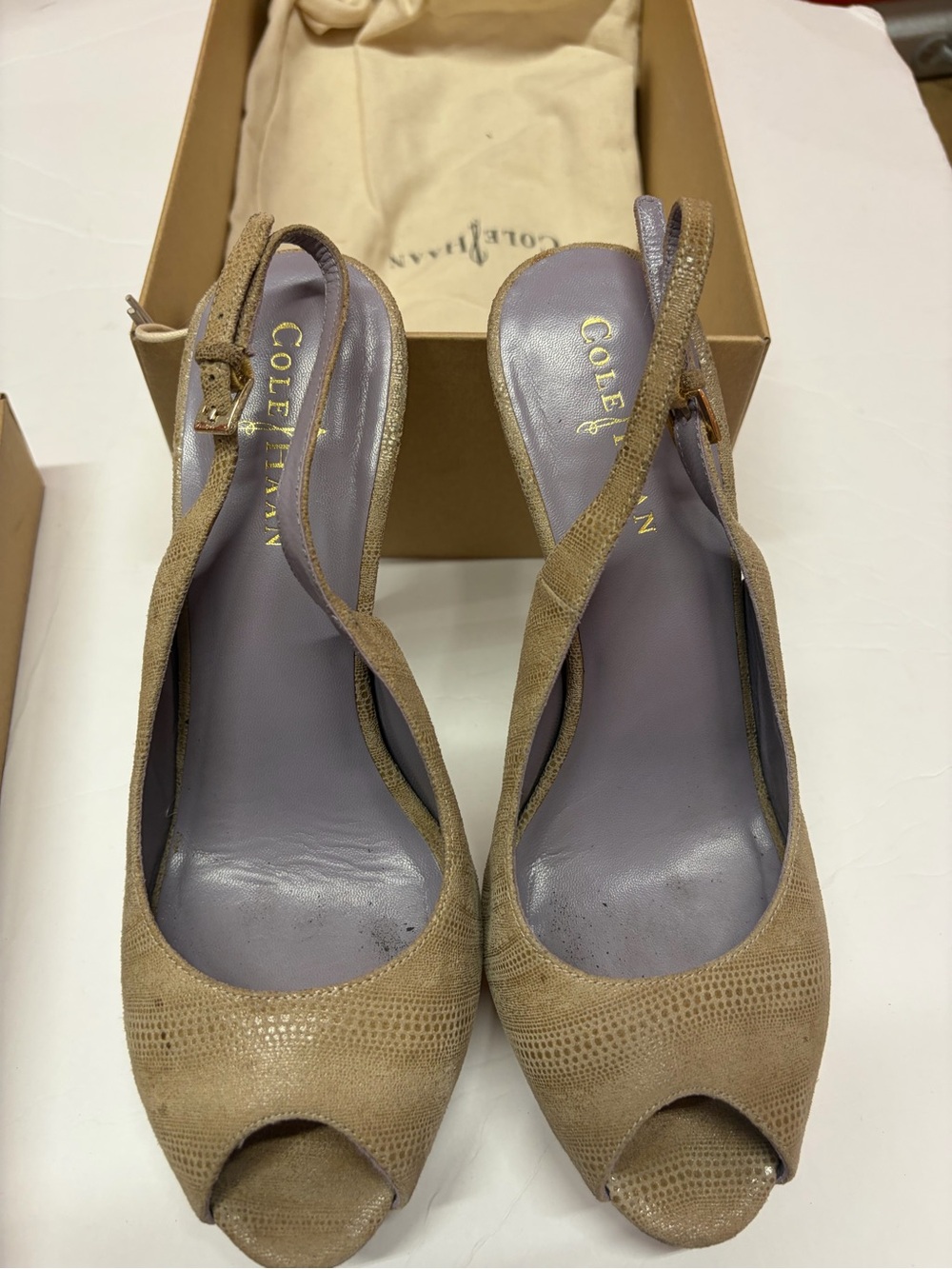 Cole Haan Taupe Peep-Toe Slingback Heels